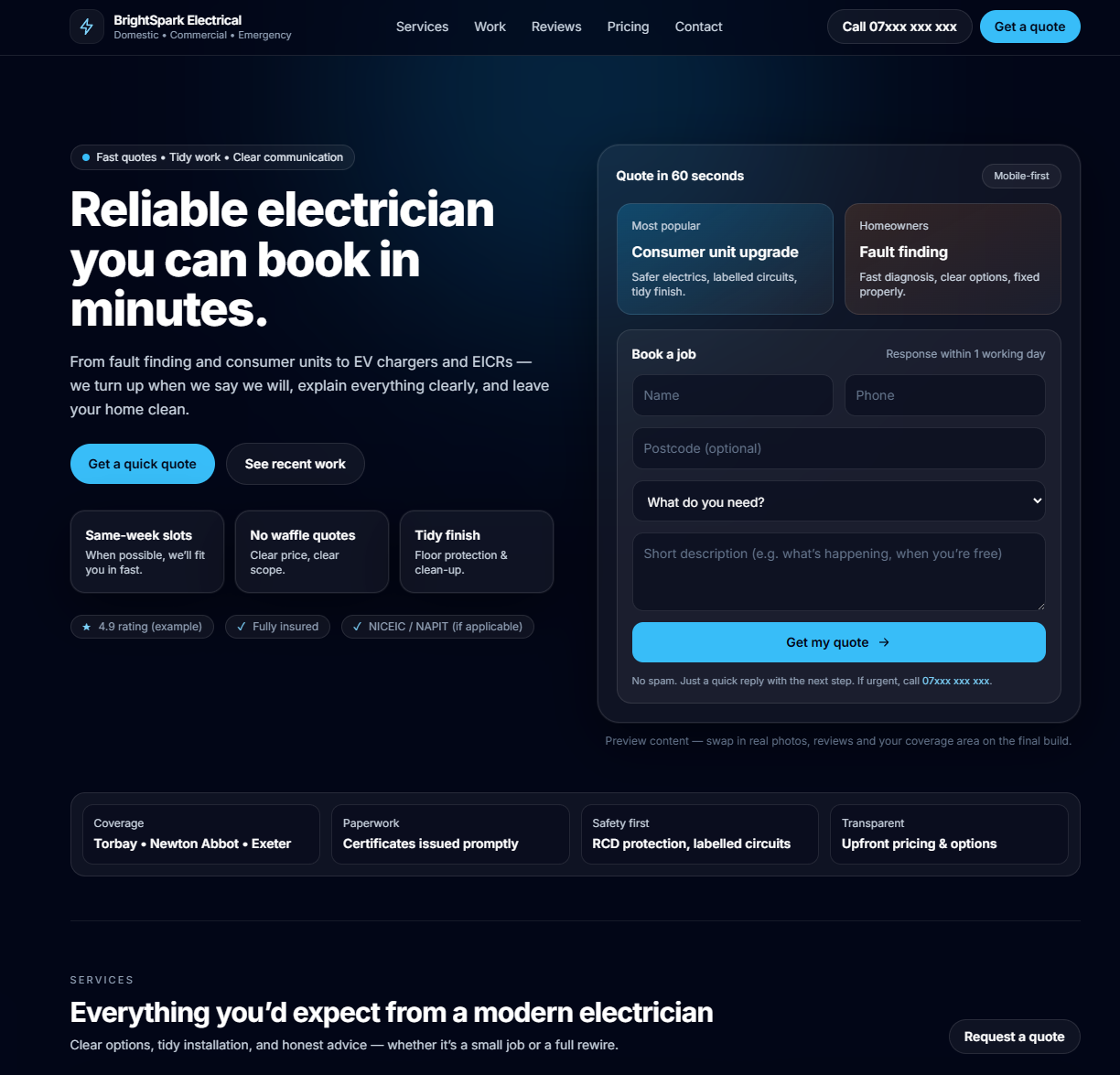 Electrician example website preview